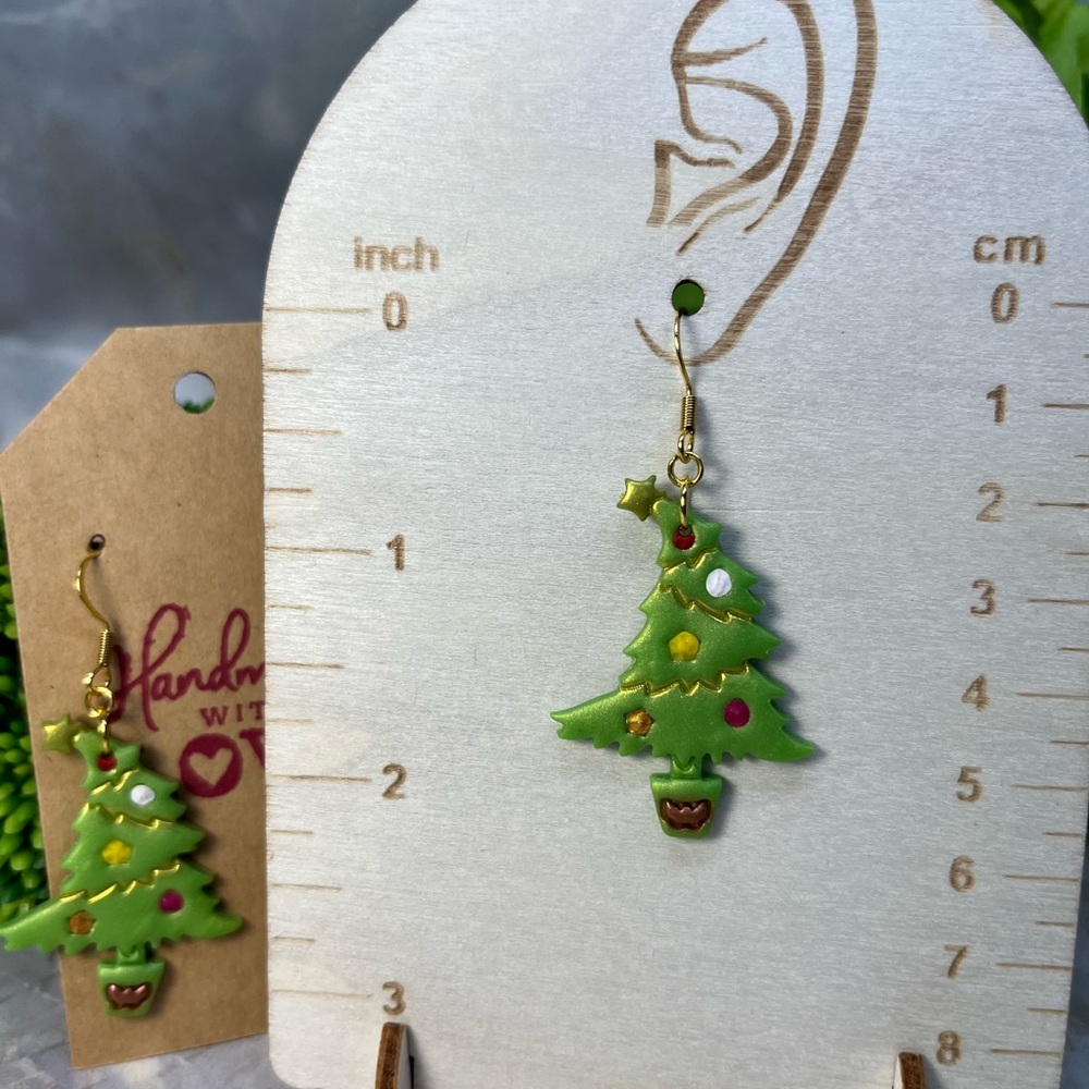 Christmas Tree polymer clay Earrings. - Picture 3 of 4